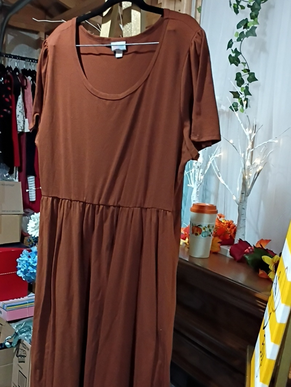 LuLaRoe Maxi Dress in Rust Brown Scoop Neck